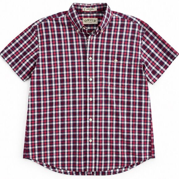 Orvis Other - Orvis Wrinkle-Free Plaid Shirt Red Blue 100% Cotton Short Sleeve Men's XL
